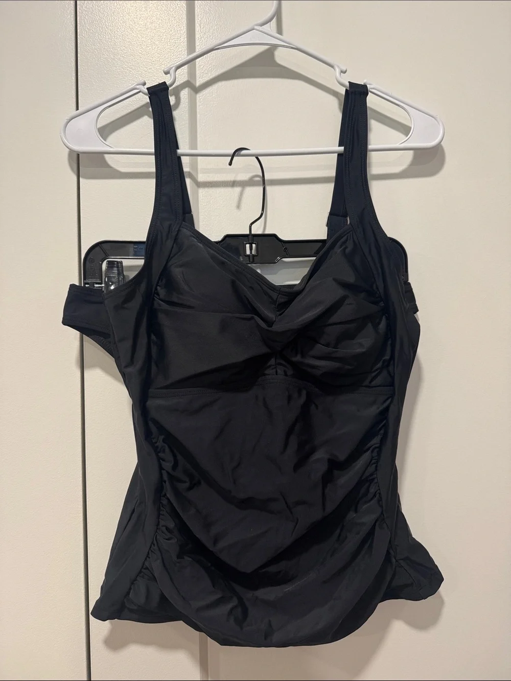 Black Gathered Front Tankini Top